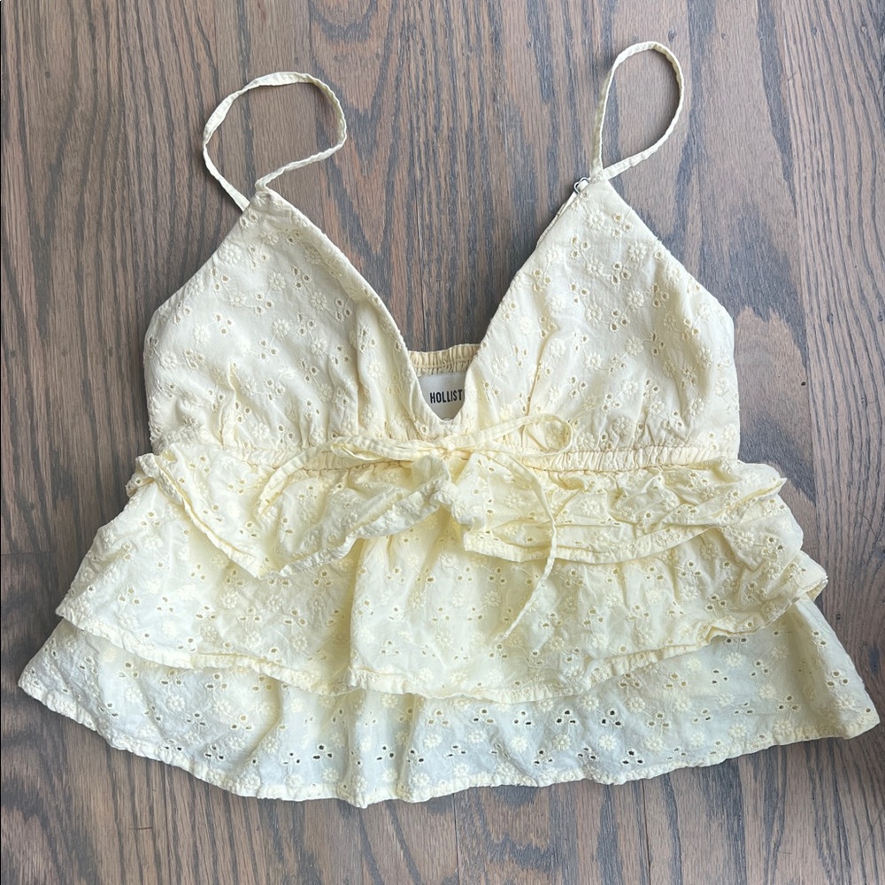 Hollister Yellow Eyelet Ruffle Tank Top